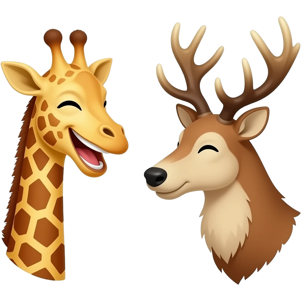 Einfacher Giraffenkopf lachen und Elchkopf lachen und schauen sich an emoji