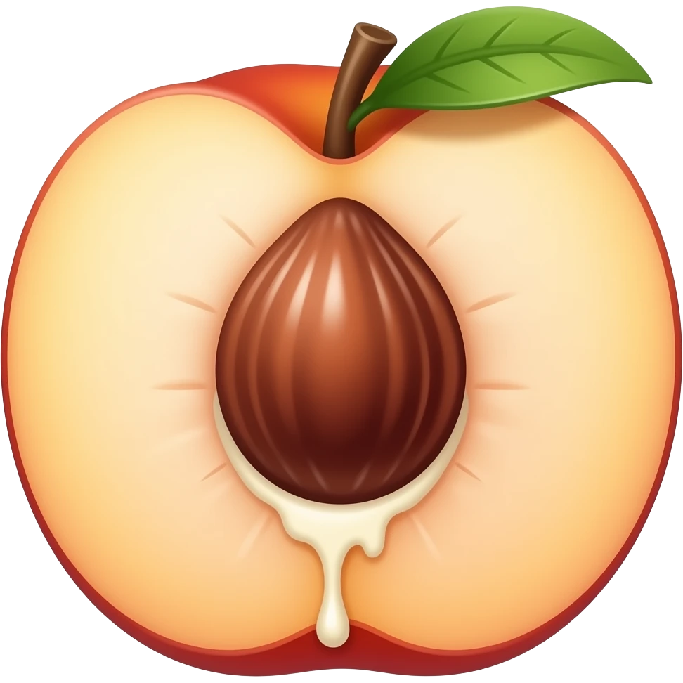 peach with opening dripping white inside the middle to the end.. emoji