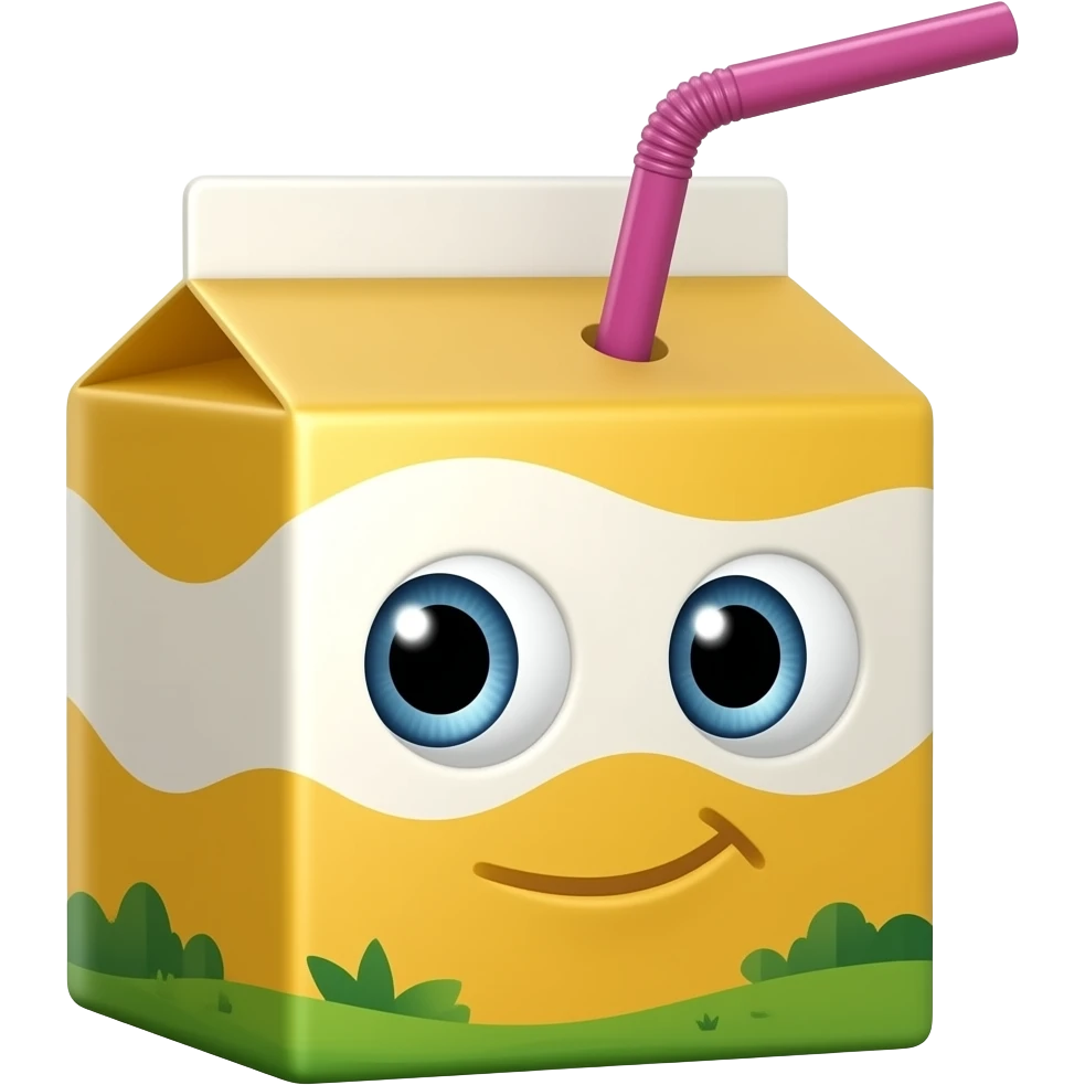 Juice box with eyes looking to the side with a hot pink straw emoji