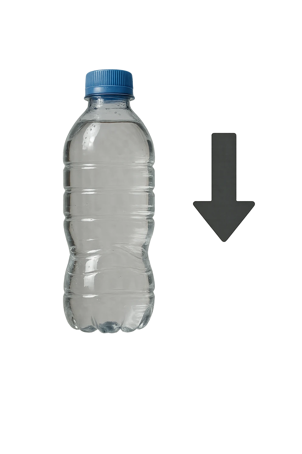 bottiglietta d'acqua con freccia giù fluttuano in aria iperrealistici emoji