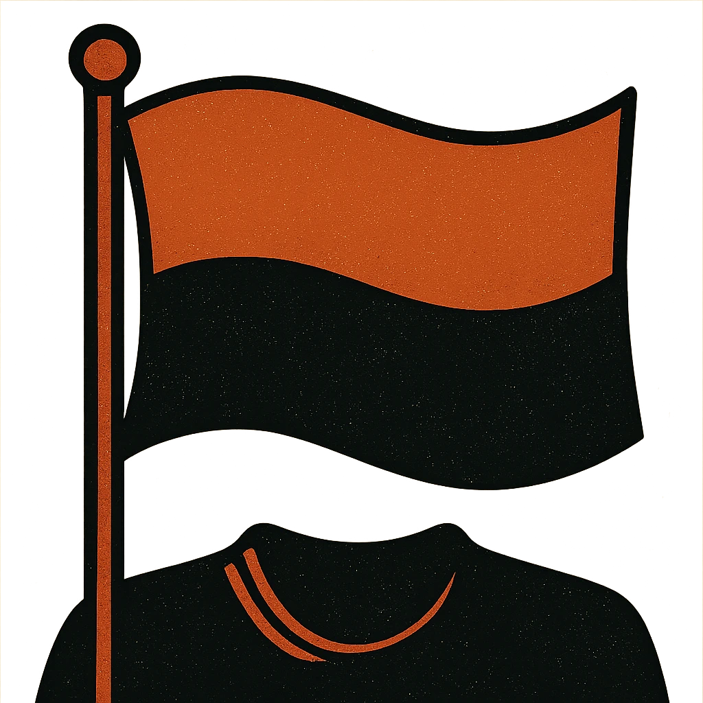 A flag with a red top and black bottom in a wavy design. emoji