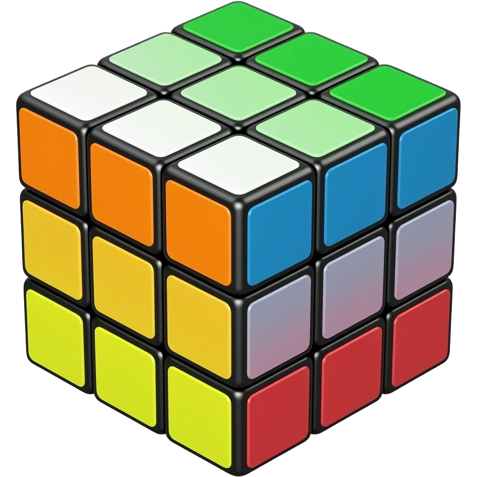 A classic 3x3 white, neon-green, neon-orange, neon-yellow, neon-blue, neon-red, rubix cube emoji
