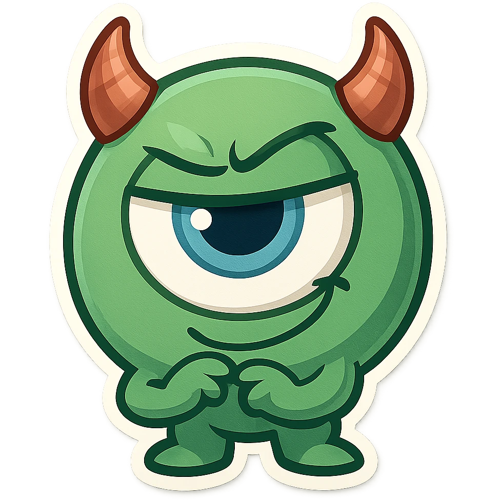 a green evil eye, cartoonish, with exaggerated features and a mischievous look emoji