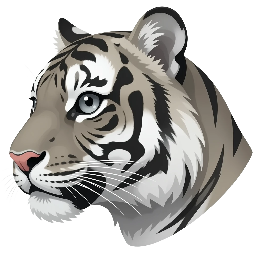 gray tiger head little bit anime eyes realistic Turn sideways gray eyes emoji