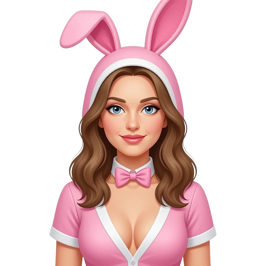 a russian woman with pink bunny suit and deep cleavage emoji