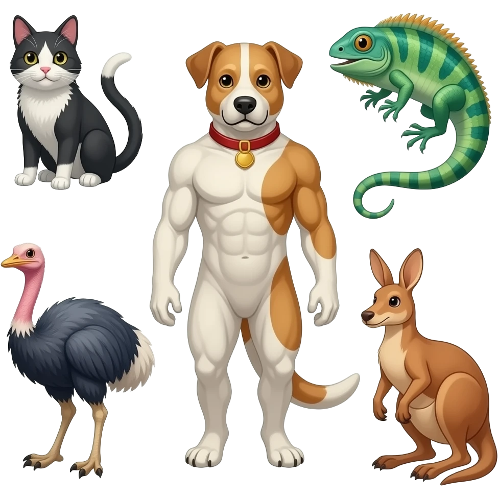 cat dog fish lizard emu kangaroo hybrid emoji