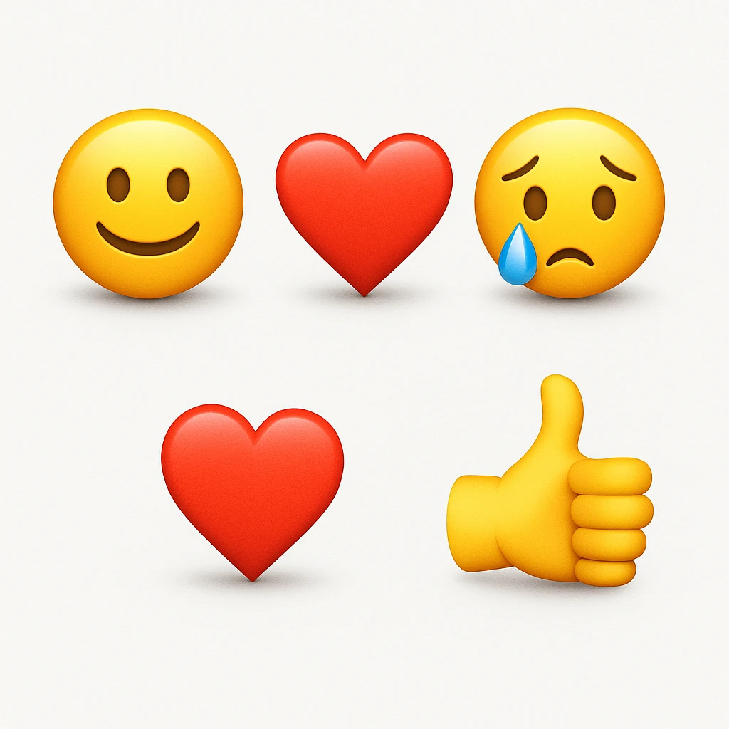 make four emojis on white background with good amount of shadow  emoji