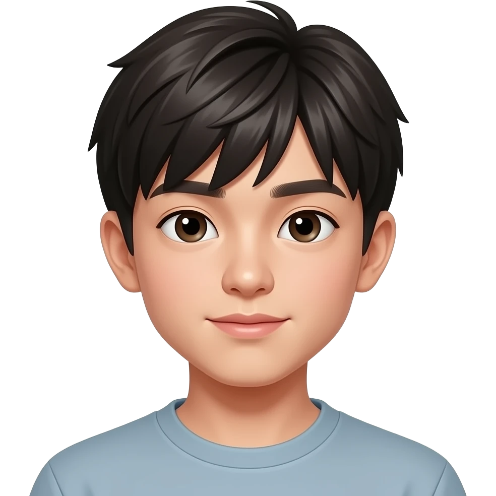 앞머리가 다 내려와있는 생머리에 피부가 약간 어두운 10대한국남자 emoji