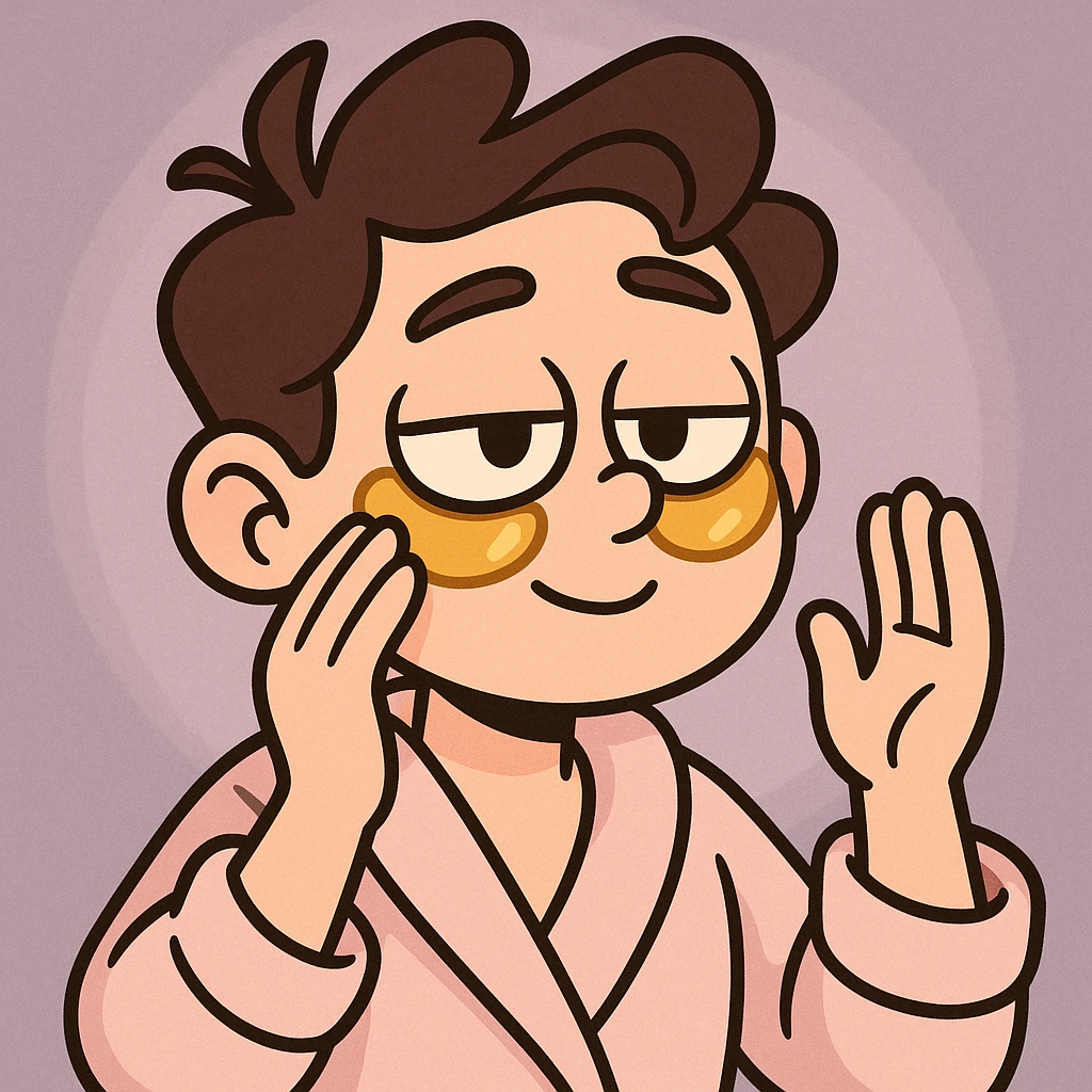 under eye patches, cartoon style, cute, self-care theme emoji