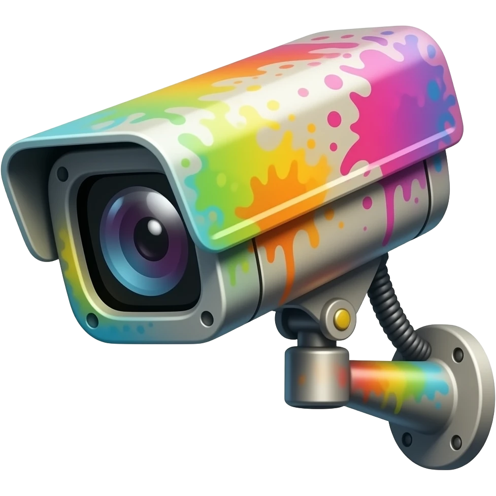 Cc tv camera painted with spary emoji