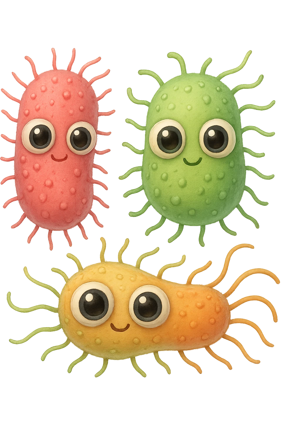 emoji con tre batteri intestinali con occhi 3d emoji