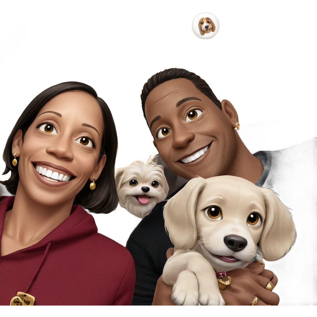 smiling duo with dog jewelry emoji