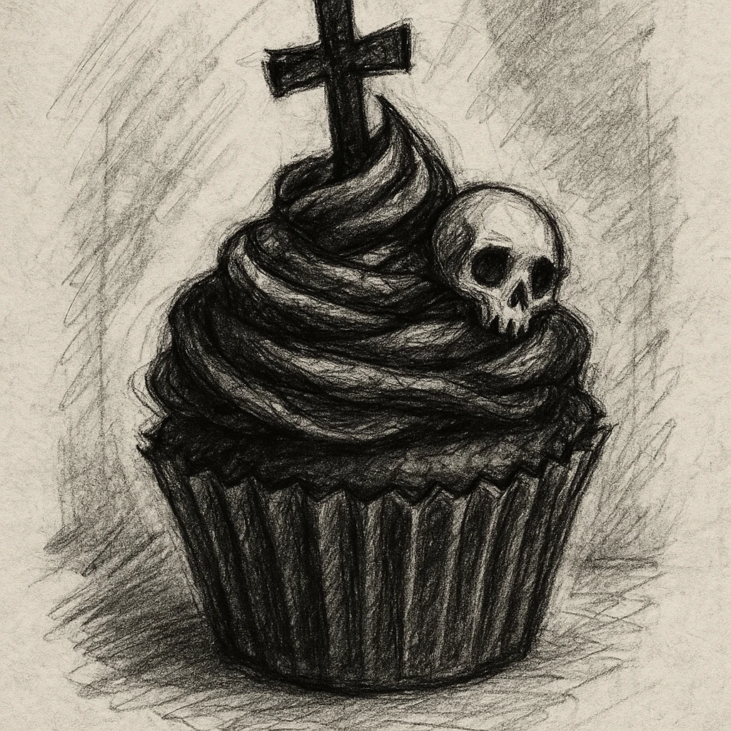 gothic cupcake, pencil sketch style emoji