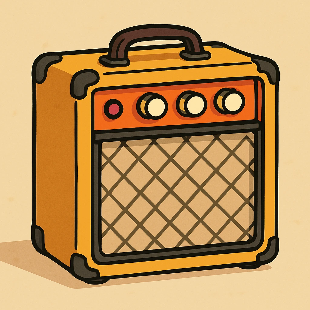 a guitar amp in cartoon style, bold lines, bright colors emoji