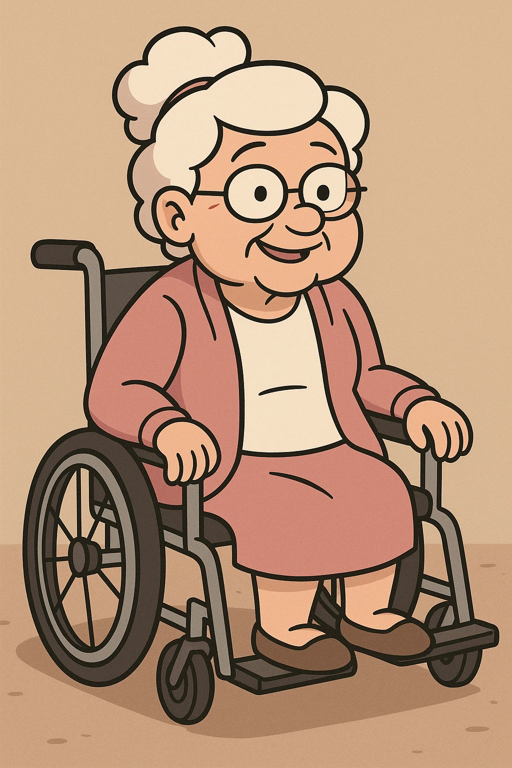 Grandmas white shirt pink jackets a wheelchair  emoji