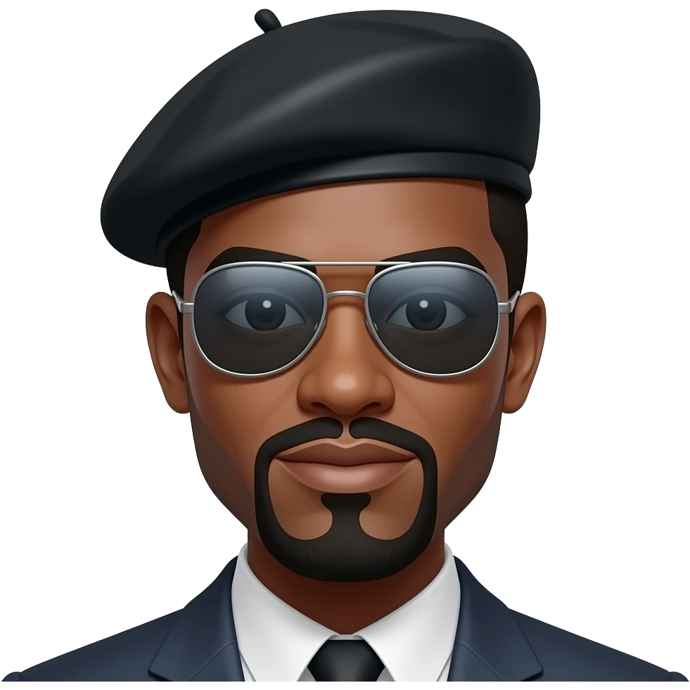 African American Beatnik 1950's with a mustache, goatee, no sideburns.  mirrored no rim slim sunglasses, and a beret emoji