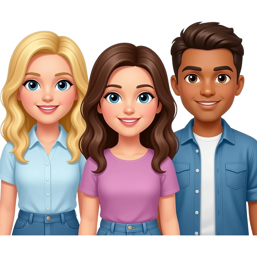 Friends forever, one blonde, one brunette, one brown hair with brown skin emoji
