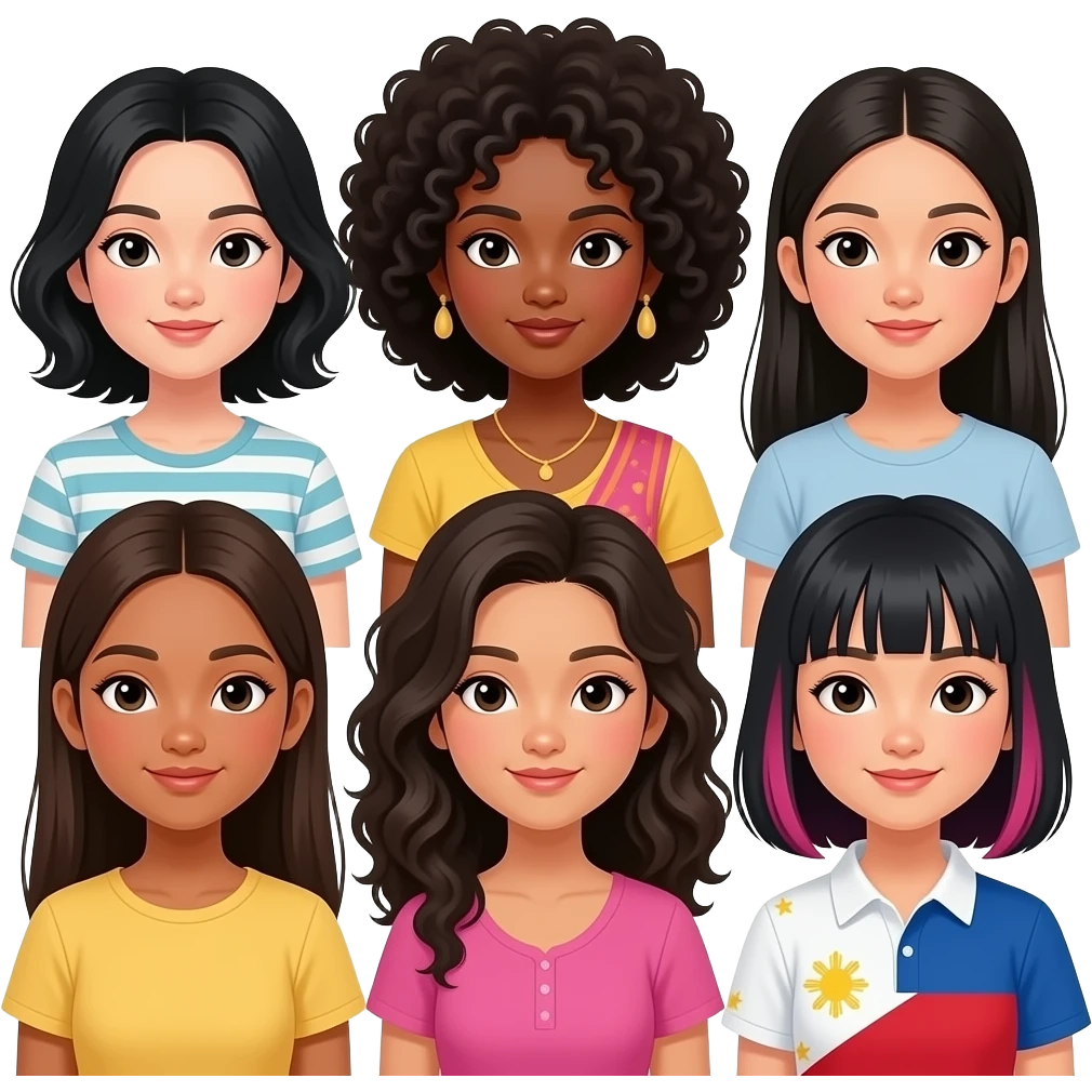 Katseye members all girls, 1 Korean. 1 black with curly hair, 1 Indian.  1 Hispanic with light skin and curly hair. 1 Filipino . 1 Chinese with black hair and pink bangs emoji