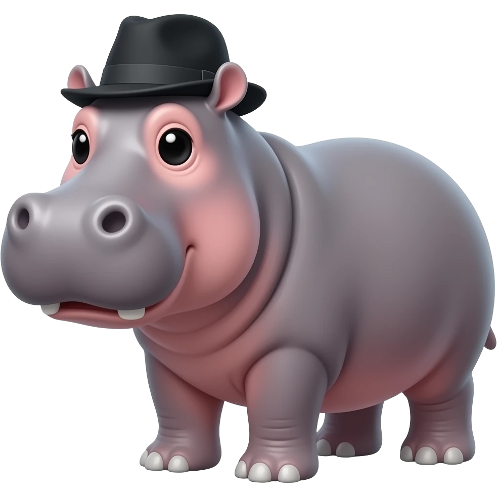 hippo wears black hat emoji