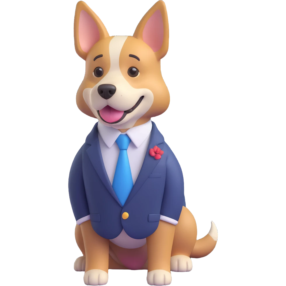 dog in a suit, 3D style, realistic, detailed emoji