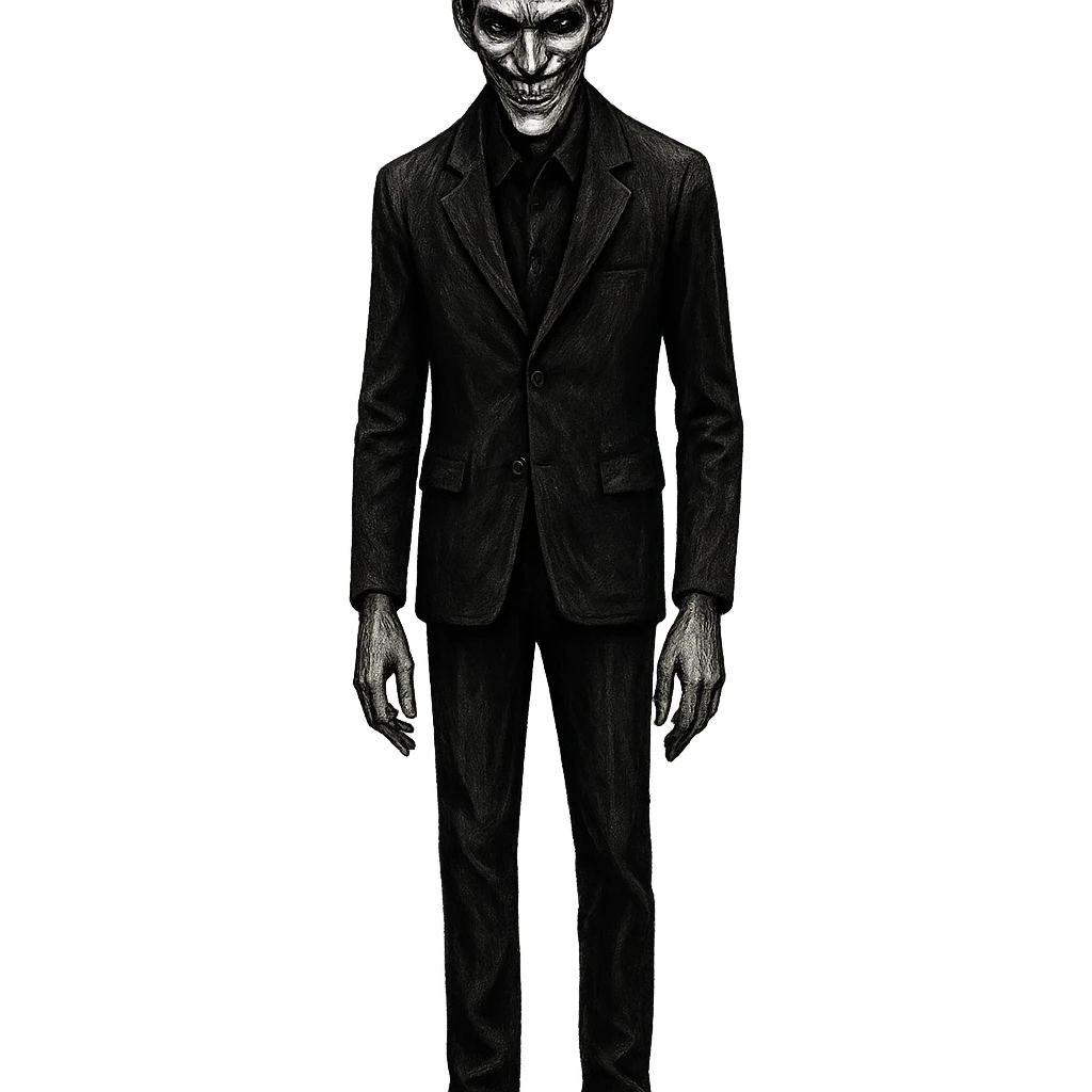 tall scary man, sharp features, creepy smile, horror vibe emoji