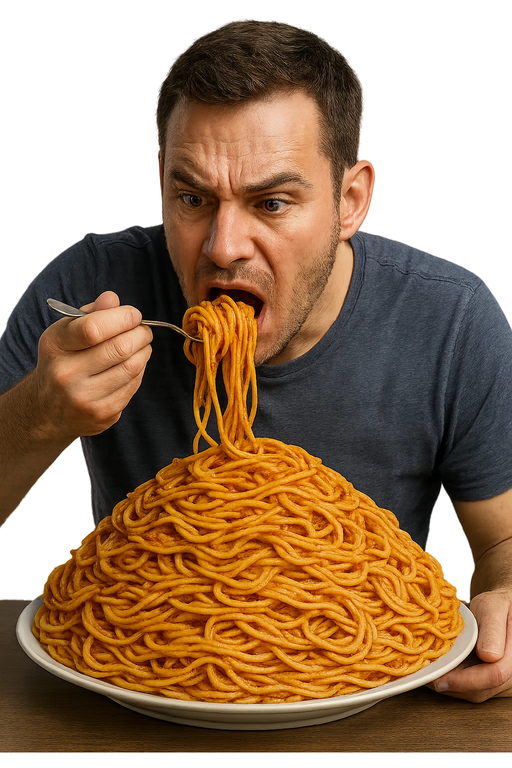 uomo che mangia un piattone immenso di pasta in 3d realistica emoji