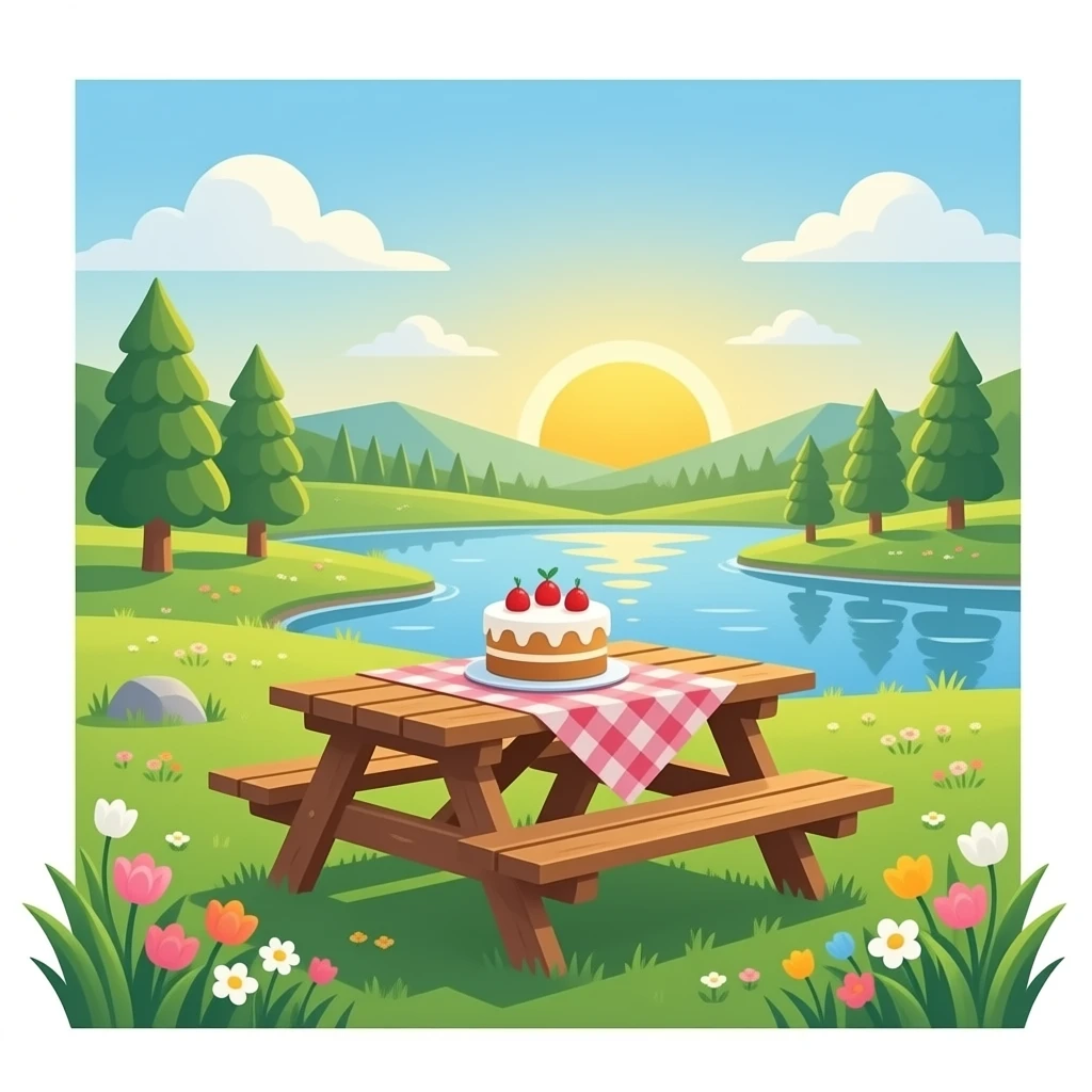 Sunrise spring picnic lake cake emoji