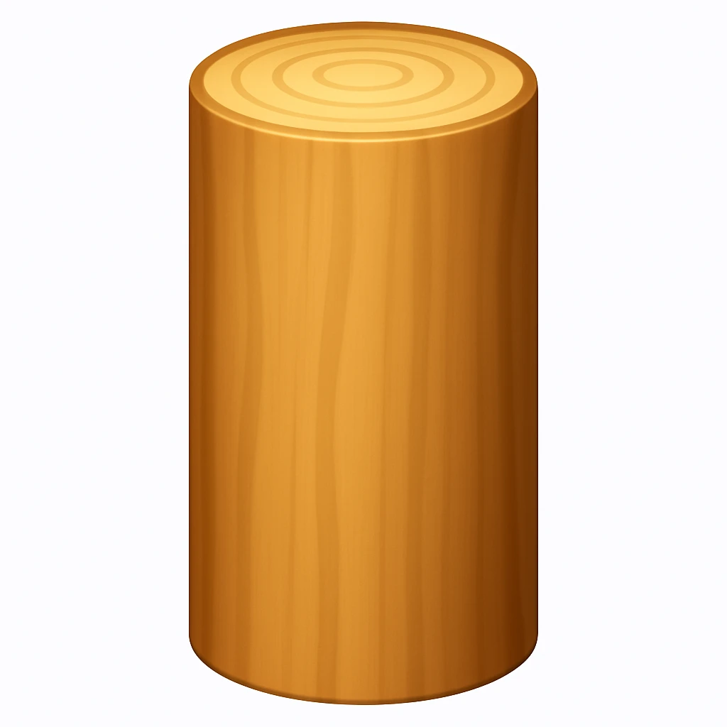 Create an emoji of a log exactly like the reference image but without the face and arms. The style should be iOS emoji style with a smooth, shiny wood texture and the log should be upright. emoji