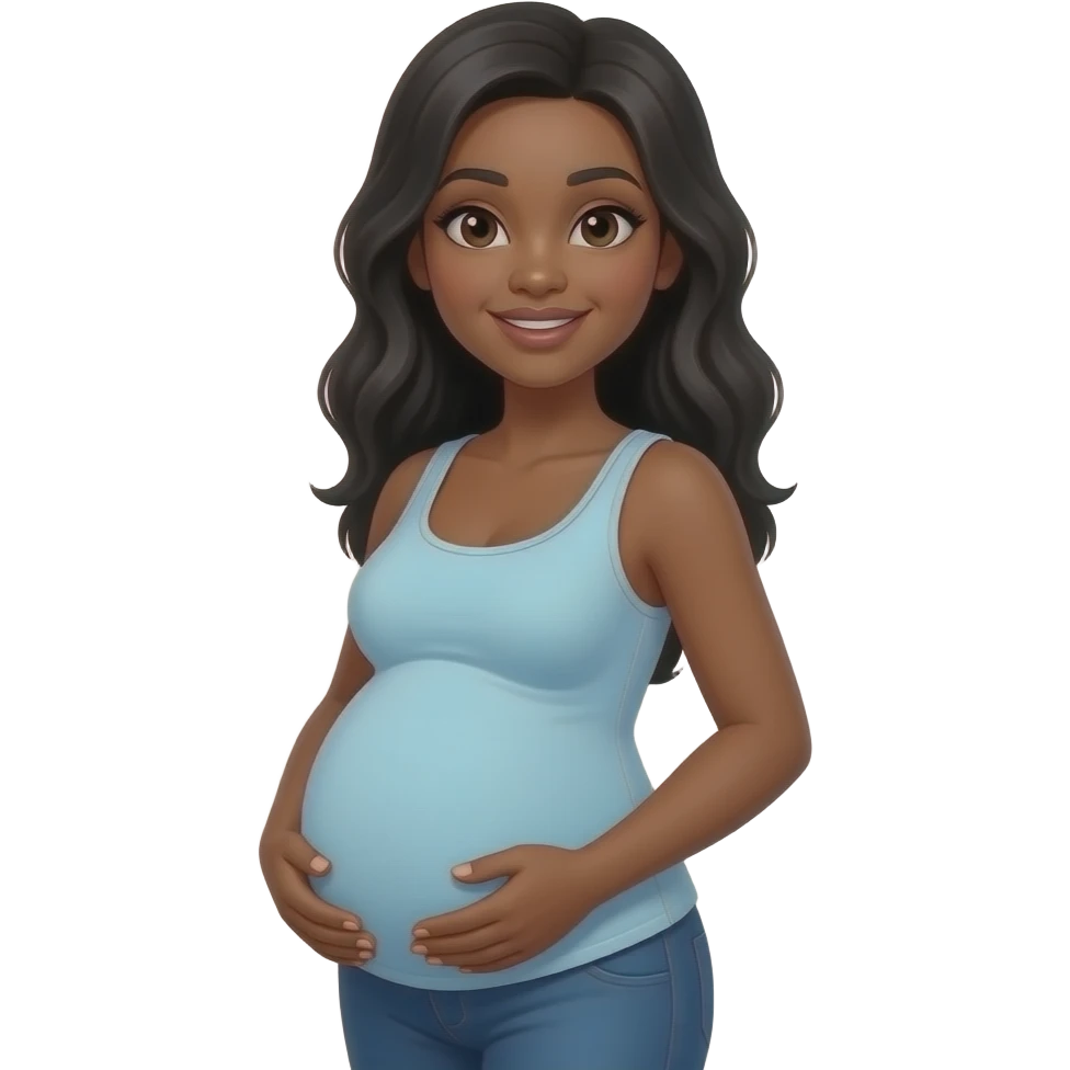 Mulher negra, com cabelo black e gestante emoji
