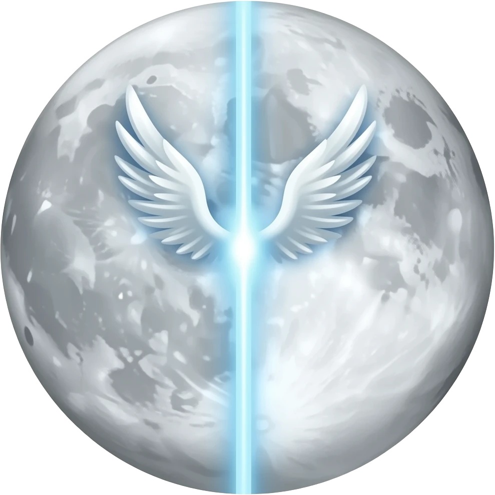 Moon & Balance Symbol: Two symmetrical crescents facing each other like open wings, with a single vertical line of energy running down the center connecting them. emoji