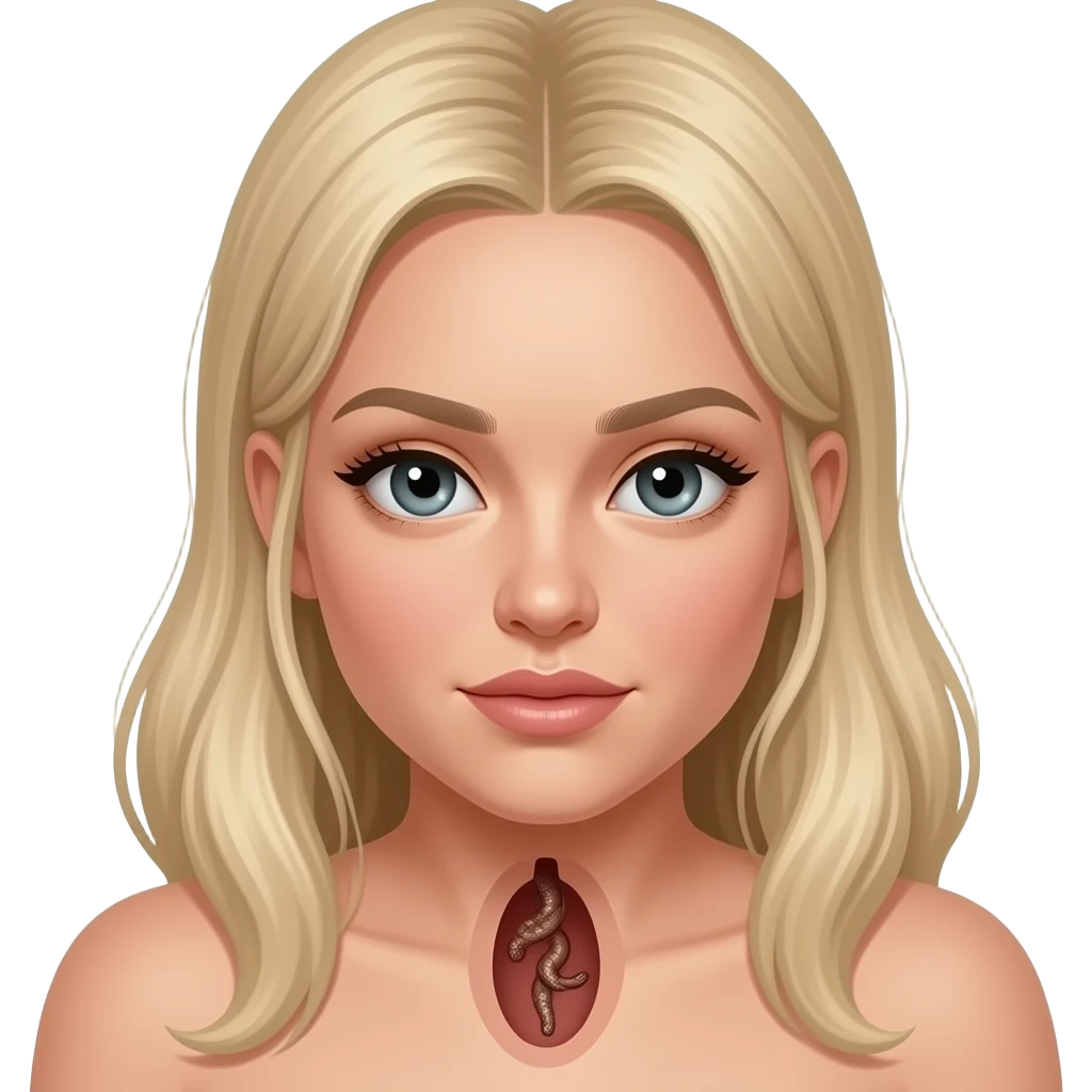 A fully naked woman blonde hair long and realistic  tied body naked  abd worms enter vagina  and her vagina is not visible emoji