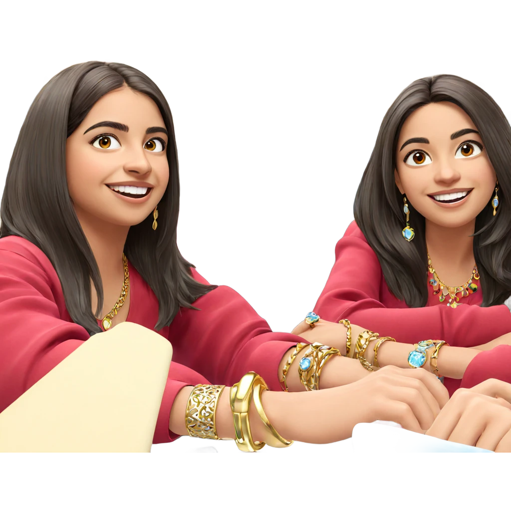happy girls with jewelry emoji