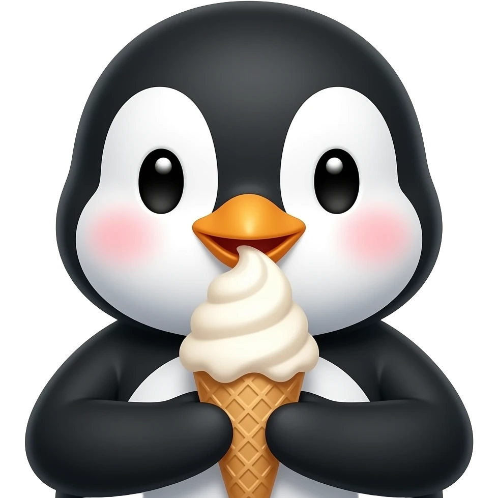 cute penguin with half body close up eating ice cream emoji