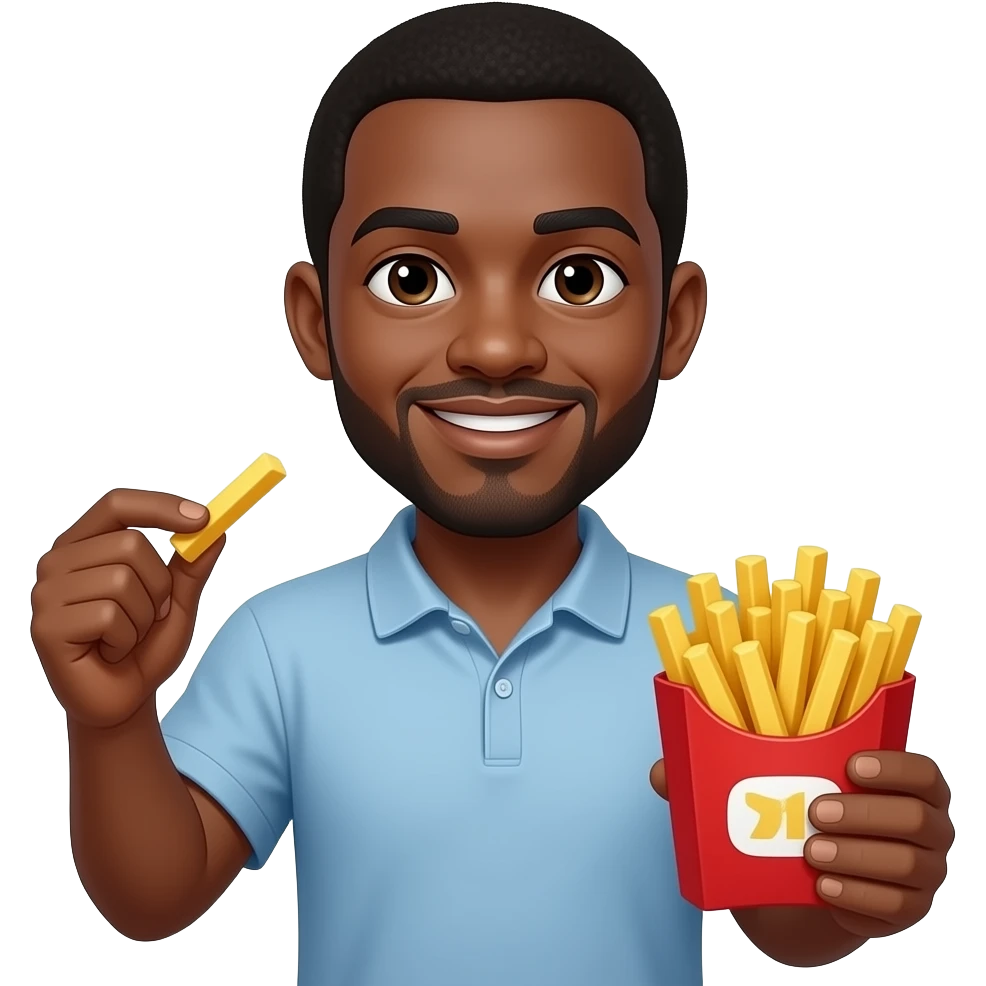 Black dude holding fries with a piece sign emoji