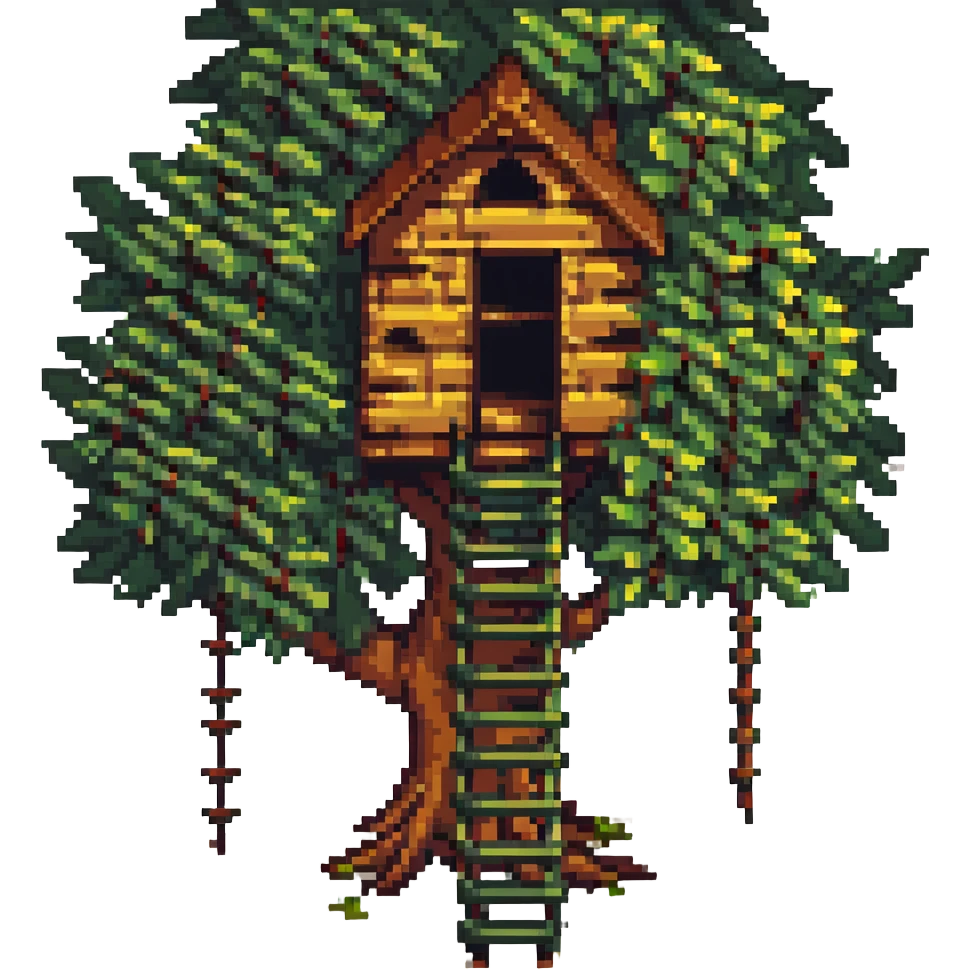 treehouse with rope ladder pixel art style emoji
