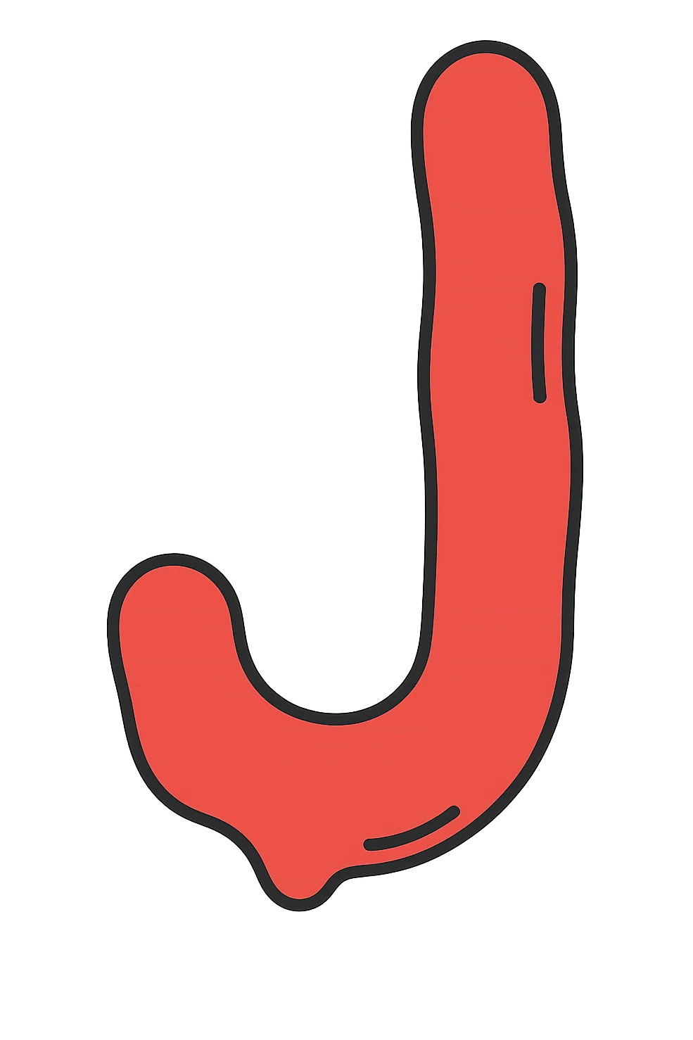red paint smear or smudge in the shape of a J, flat color clip art style, minimal, no brush, no text emoji