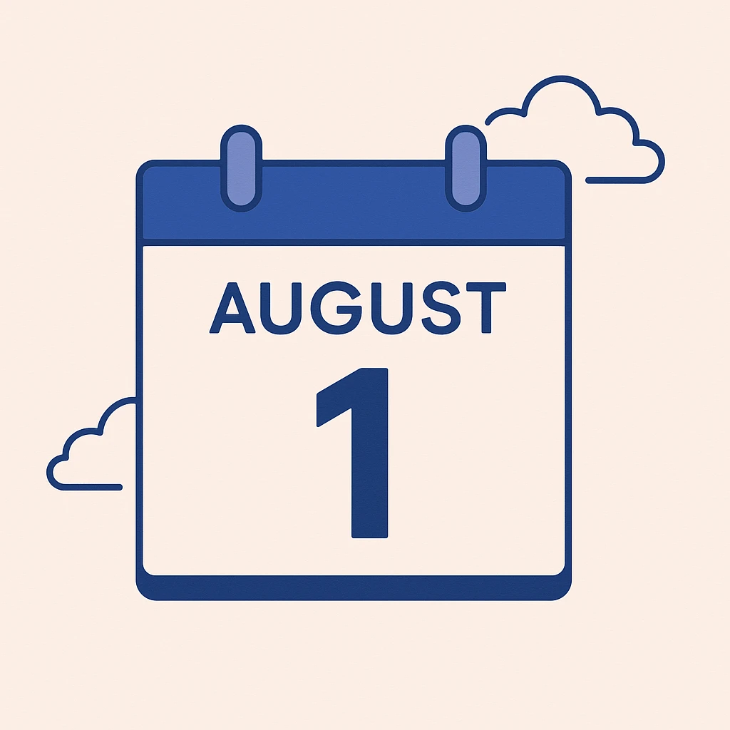 minimalist calendar block, date August 1 emoji