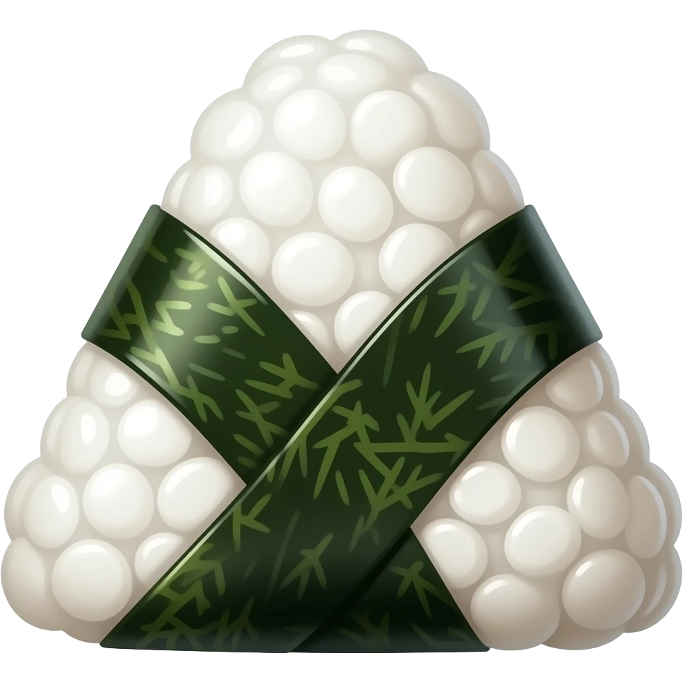 cute triangle kimbap emoji, glossy wrapper texture, dark seaweed pattern, minimal clean icon style, soft shadow emoji