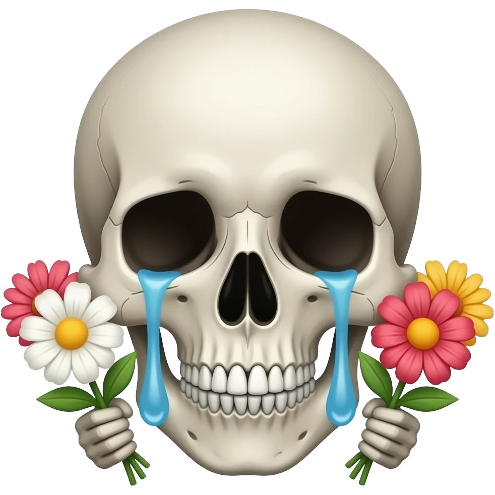 I want a skull emoji crying and holding flowers emoji