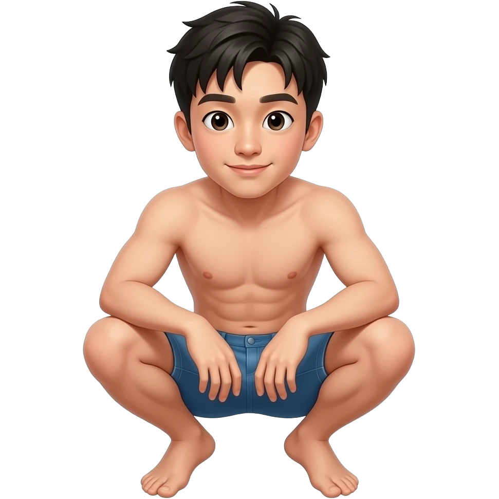 Hot young Chinese guy squatting down with a little dick naked emoji