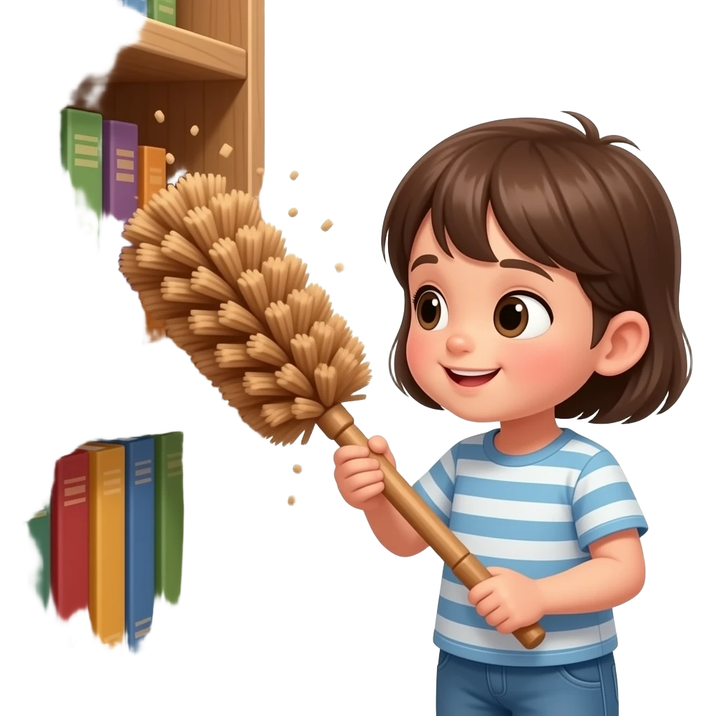 kid with a duster dusting the shelf emoji