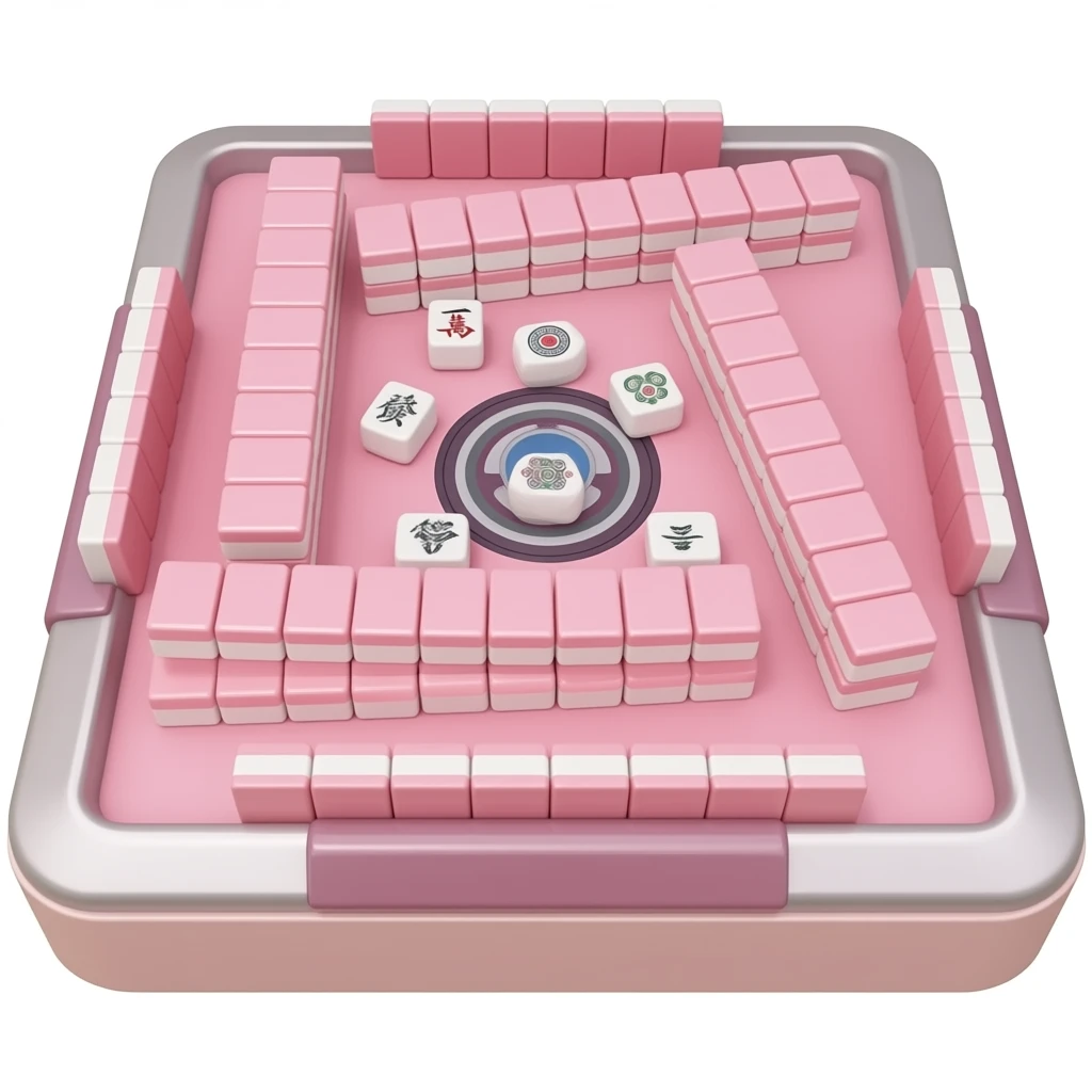 Close-up of a pink mahjong table; closer close-up; exclude the chairs; close-up of the tabletop emoji