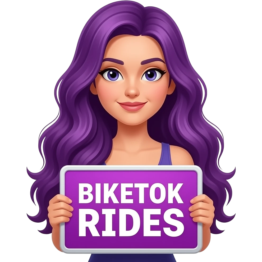 sexy girl with long purple hair holding a BIKETOK UPI RIDES sign emoji