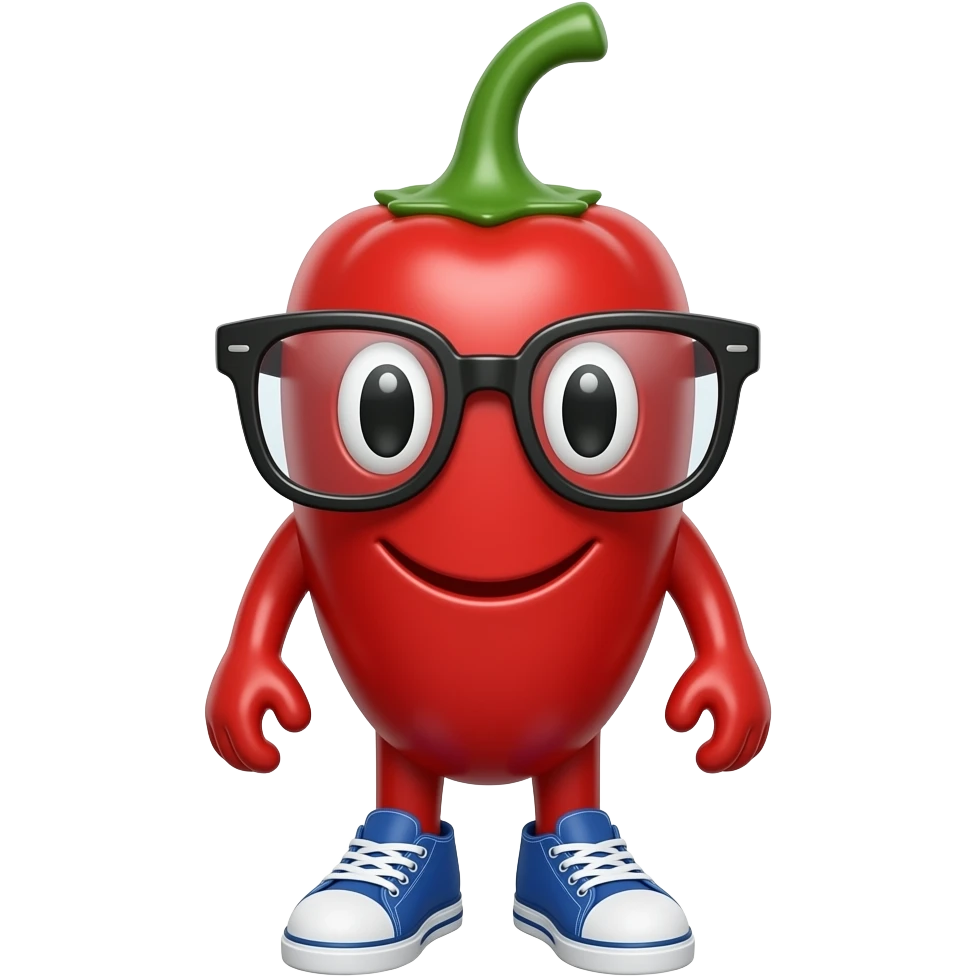 happy red jalapeno with glasses and blue nikes no eyes emoji