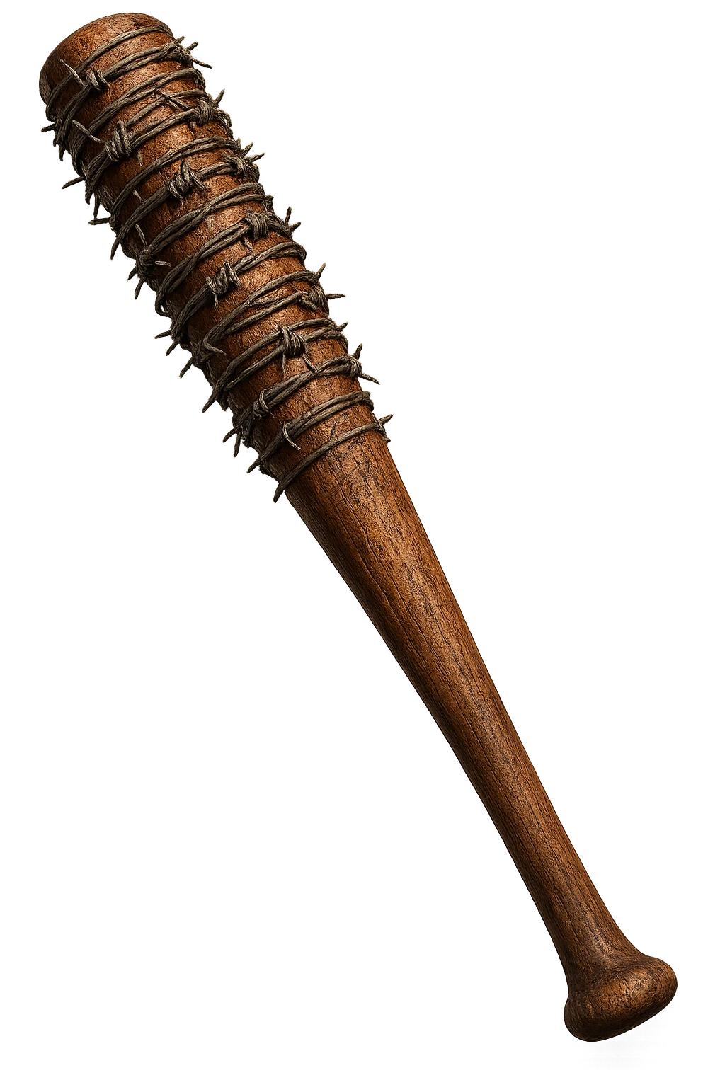A baseball bat wrapped in barbed wire, inspired by Lucille from The Walking Dead, detailed and menacing, isolated on a transparent background emoji