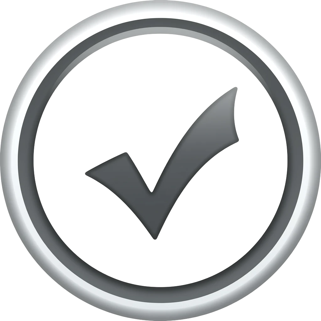 Minimal circular icon, thin black stroke, 
checkmark inside thin circle, white background, 
flat design, ultra clean, 512x512px, 
no shadow, no color, geometric precision emoji