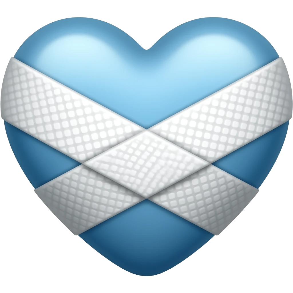 Emoji de corazón de iPhone azul clarito rodeado con vendajes blancos emoji