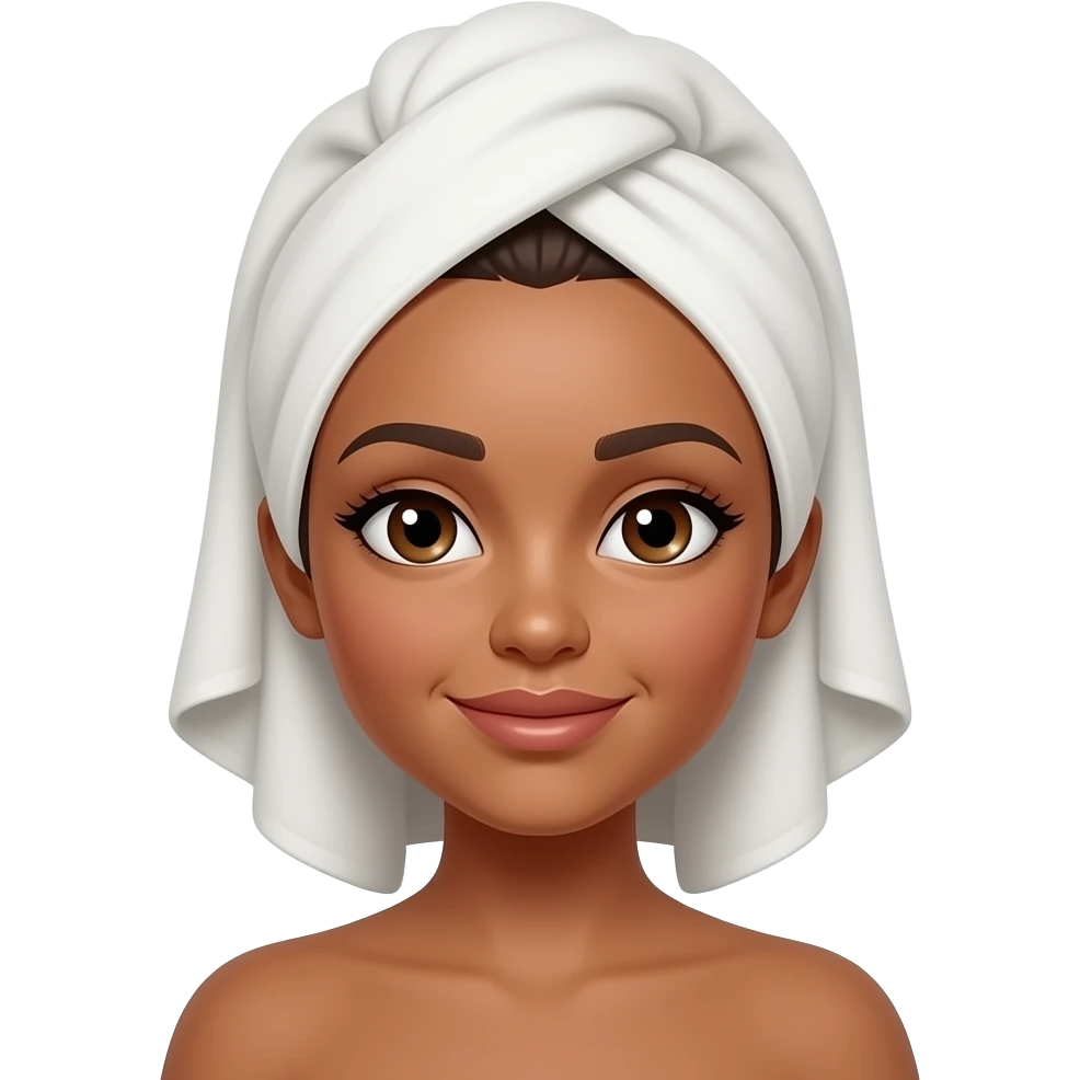 Clean girl tan skin brown eyes head towel emoji