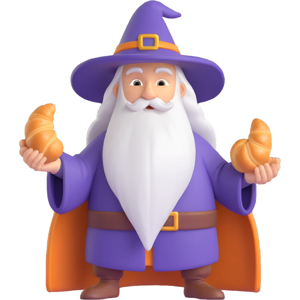 A wizard who conjures up a croissant emoji