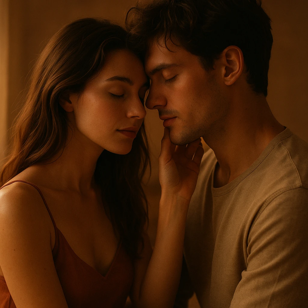 romantic and sensual scene with soft lighting, emphasizing the emotional bond emoji